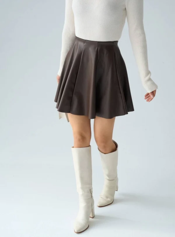 Шкіряна (кльош) спідниця — коричневий