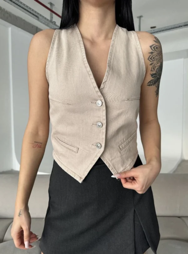 Жилет денім – бежевий