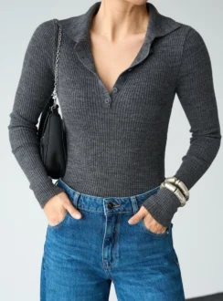 Поло з довгими рукавами — сірий