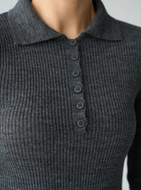 Поло з довгими рукавами — сірий - Image 2