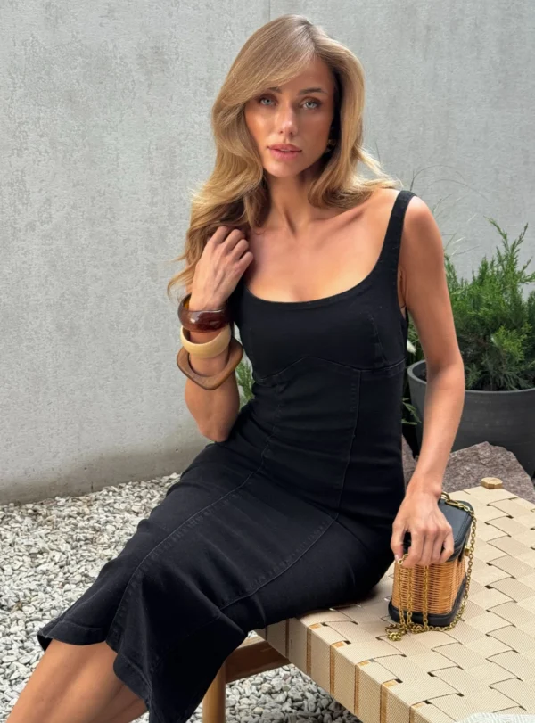 Джинсовий довгий сарафан  — чорний - Зображення 2