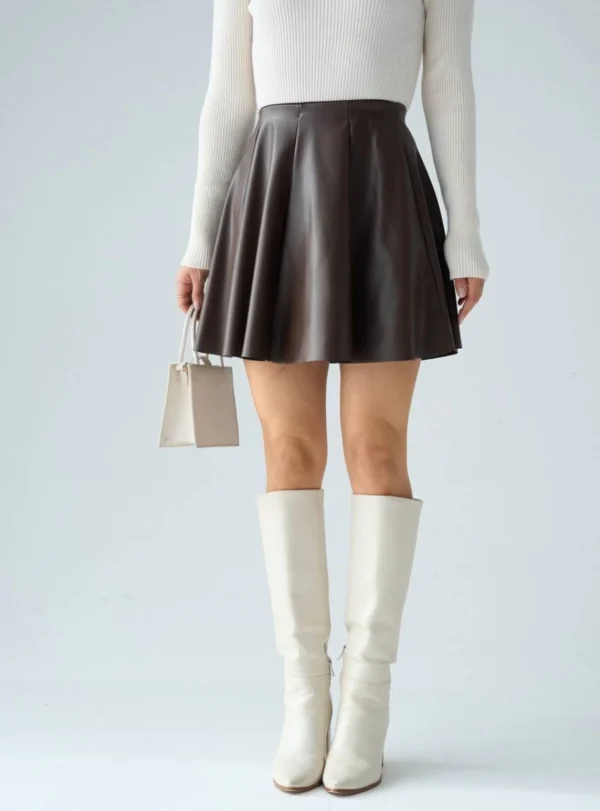 Шкіряна (кльош) спідниця — коричневий - Image 2
