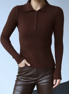 Поло з довгими рукавами — коричневий