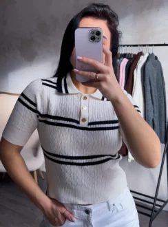 Поло–футболка у смужку — молочний