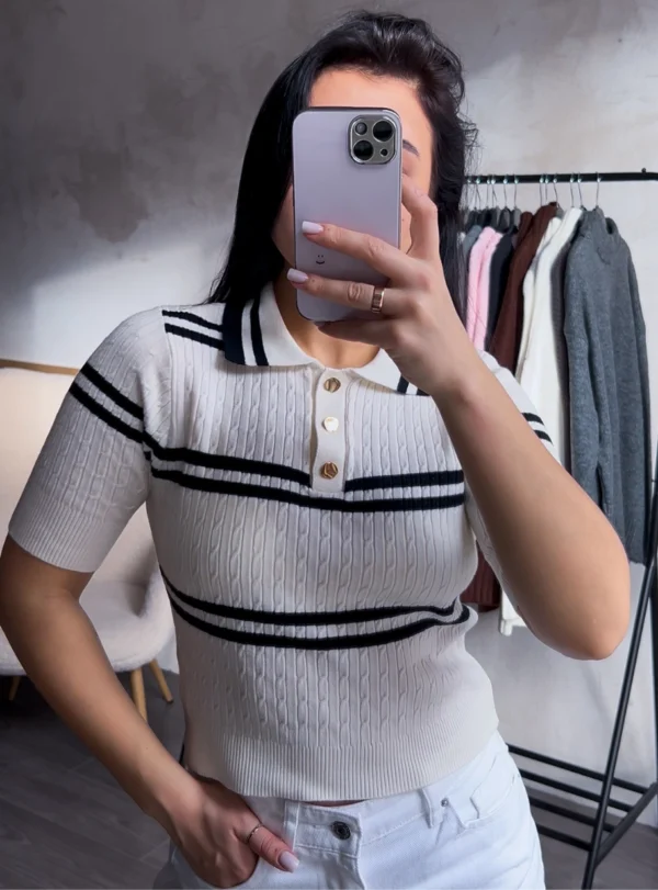 Поло–футболка у смужку — молочний