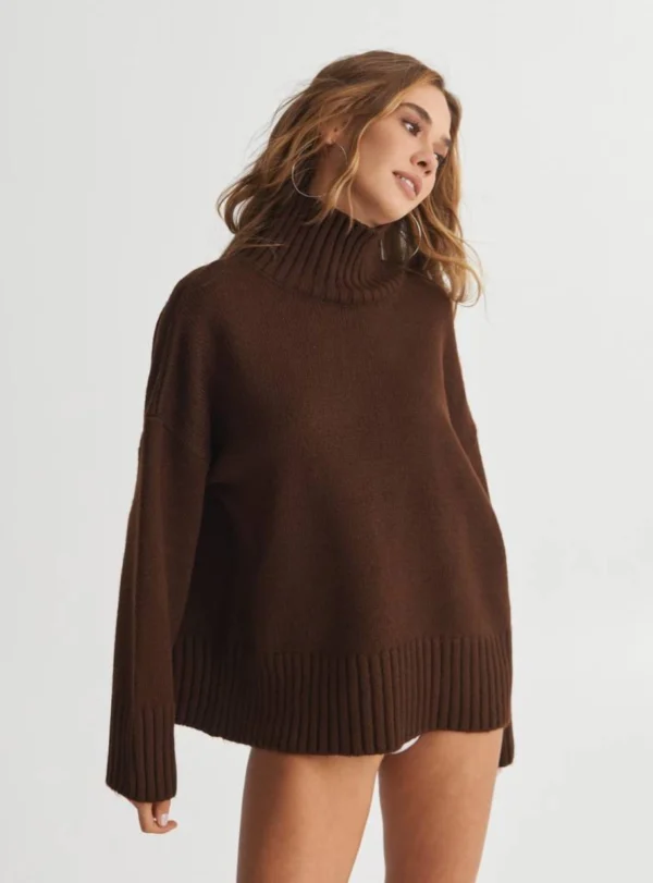 Светр з горлом 70% бавовни — коричневий - Зображення 6