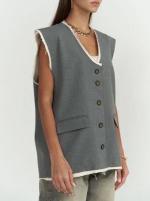 Жилет з необробленим краєм — сірий