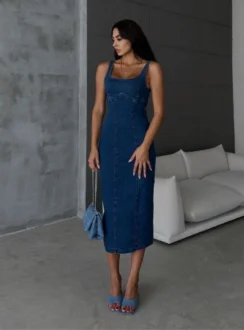 Джинсовий довгий сарафан — синій