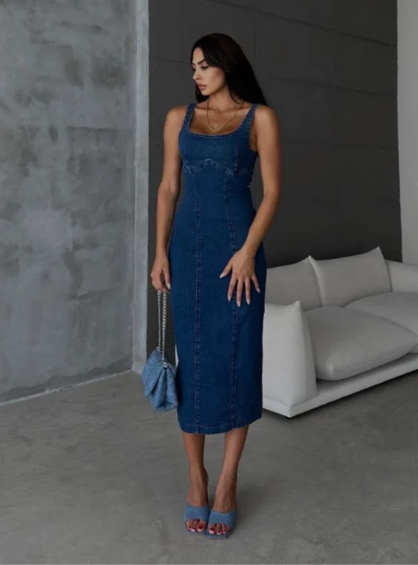 839494о Джинсовий довгий сарафан — синій