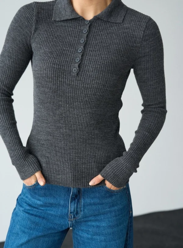 Поло з довгими рукавами — сірий