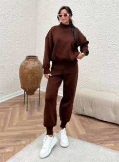 Спортивний костюм-двійка з манжетами — коричневий