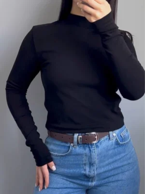 Лонгслів з горловиною — чорний