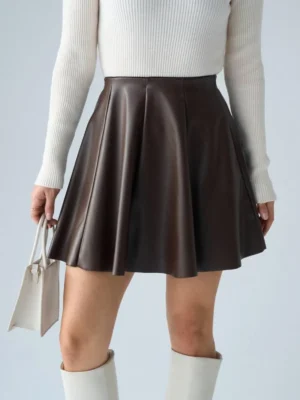 Шкіряна (кльош) спідниця — коричневий