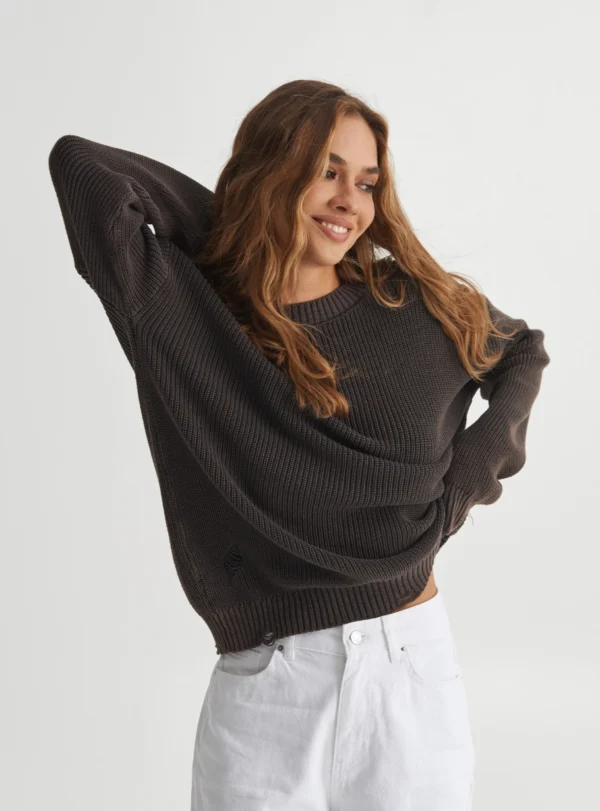 Светр із вареної бавовни — коричневий - Зображення 5