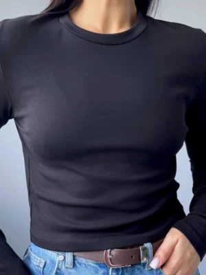 Лонгслів з круглою горловиною — чорний