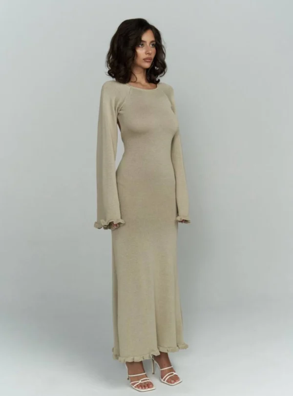 88585шь Cукня максі з відкритою спинкою – бежевий