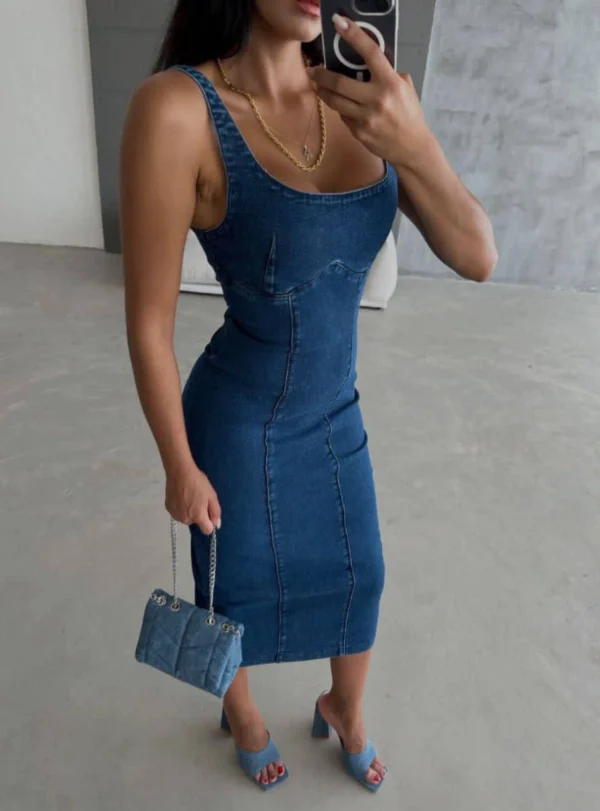 Джинсовий довгий сарафан — синій - Image 3