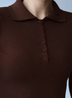 Поло з довгими рукавами — коричневий