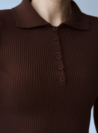 Поло з довгими рукавами — коричневий