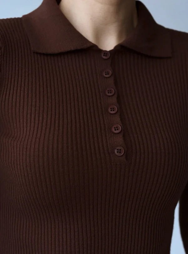 Поло з довгими рукавами — коричневий