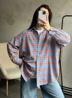 Checkered shirt — blue+orange