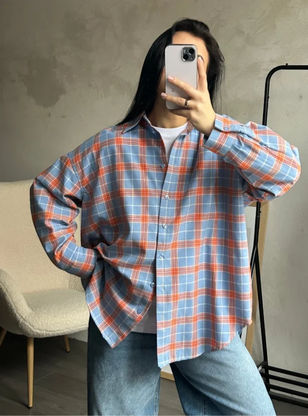 Checkered shirt — blue+orange