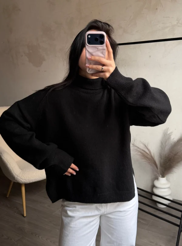 Базовий гольф (Светр з горловиною) — чорний - Image 3