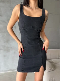 Джинсовий короткий сарафан — чорний