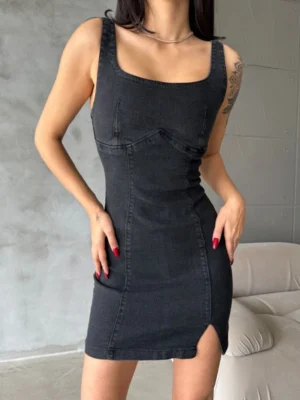 Джинсовий короткий сарафан — чорний