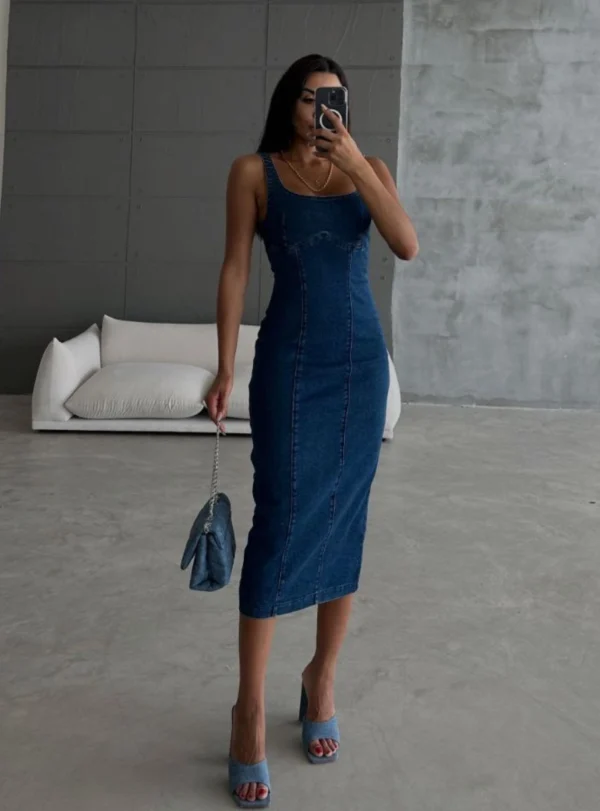 Джинсовий довгий сарафан — синій