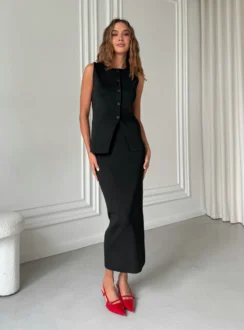 Костюм: жилет + спідниця — чорний