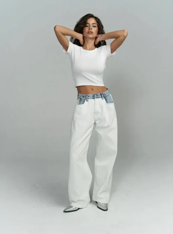 Джинси білі з блакитними вставками