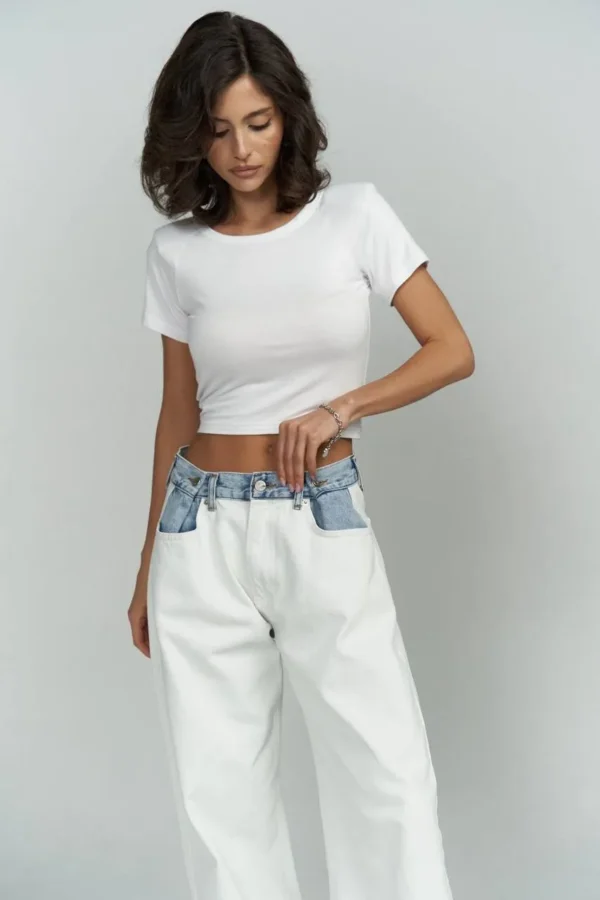 Джинси білі з блакитними вставками