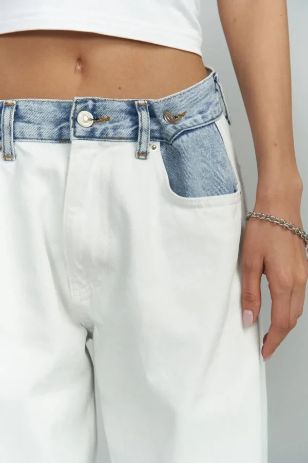 Джинси білі з блакитними вставками