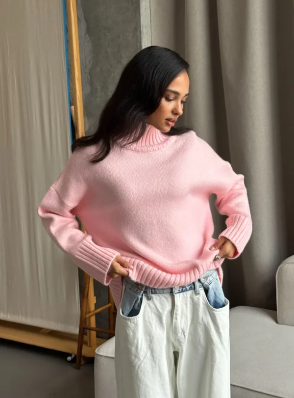 Светр з горлом 70% бавовни — рожевий - Зображення 3