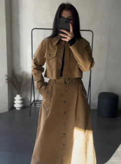 Костюм: довга спідниця+жакет — кемел