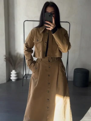 Костюм: довга спідниця+жакет — кемел