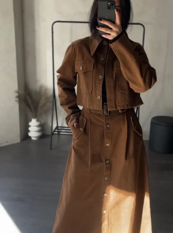 Костюм: довга спідниця+жакет — коричневий