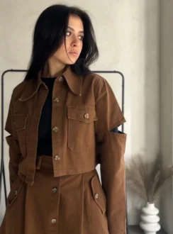 Костюм: довга спідниця+жакет — коричневий