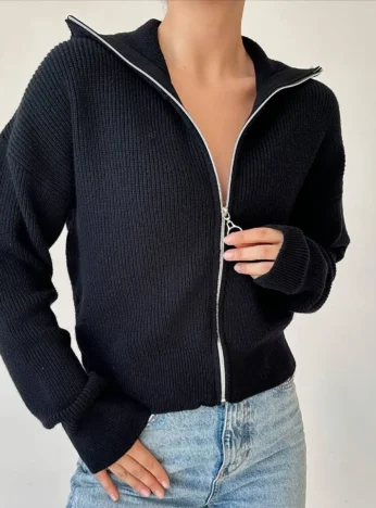 Пуловер на блискавці тонкий — чорний
