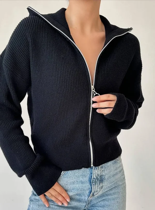 Пуловер на блискавці тонкий — чорний