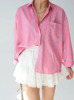 Рожева сорочка в блакитну смужку