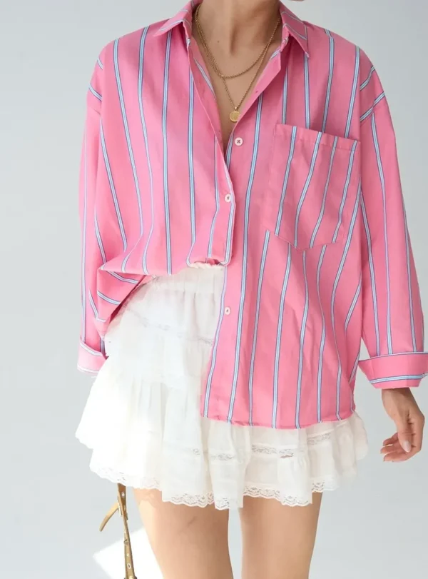 Рожева сорочка в блакитну смужку