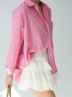 Рожева сорочка в блакитну смужку