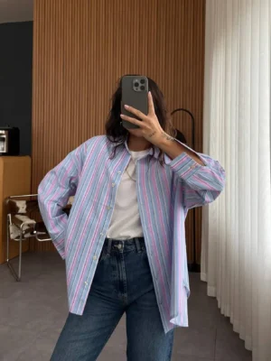 Сорочка в смужку KHLOE — блакитний