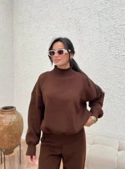 Спортивний костюм-двійка з манжетами — коричневий