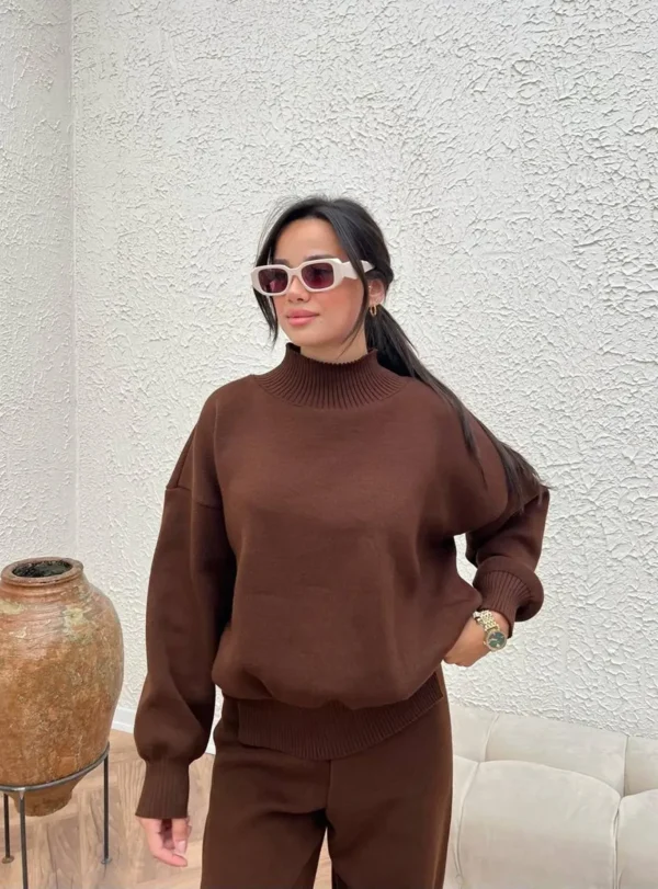 Спортивний костюм-двійка з манжетами — коричневий