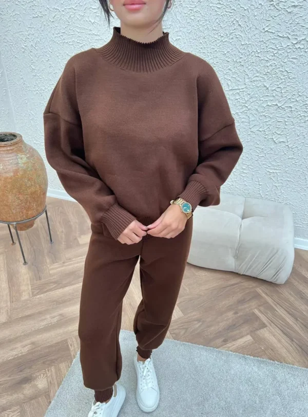 Спортивний костюм-двійка з манжетами — коричневий