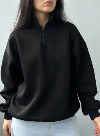 Світшот на флісі з короткою застібкою — чорний