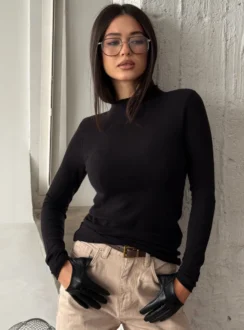 Longsleeve with straight yarn + cashmere blend - black